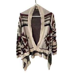 Pink Rose Tribal Open Front Waterfall Cardigan Knit Sweater Women's Sm Western
